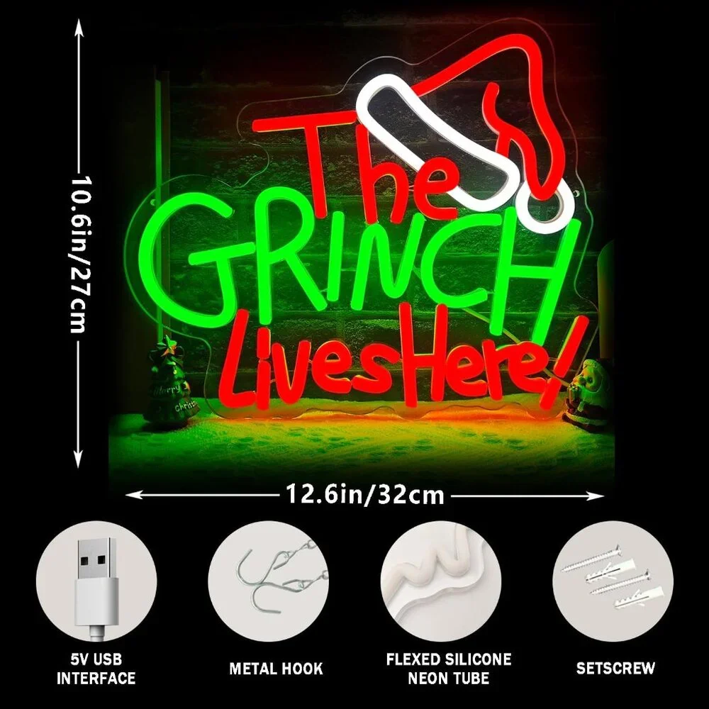 Christmas Live Here Neon Sign  Led Candy Dimmable Light Up Sign for Party Kids